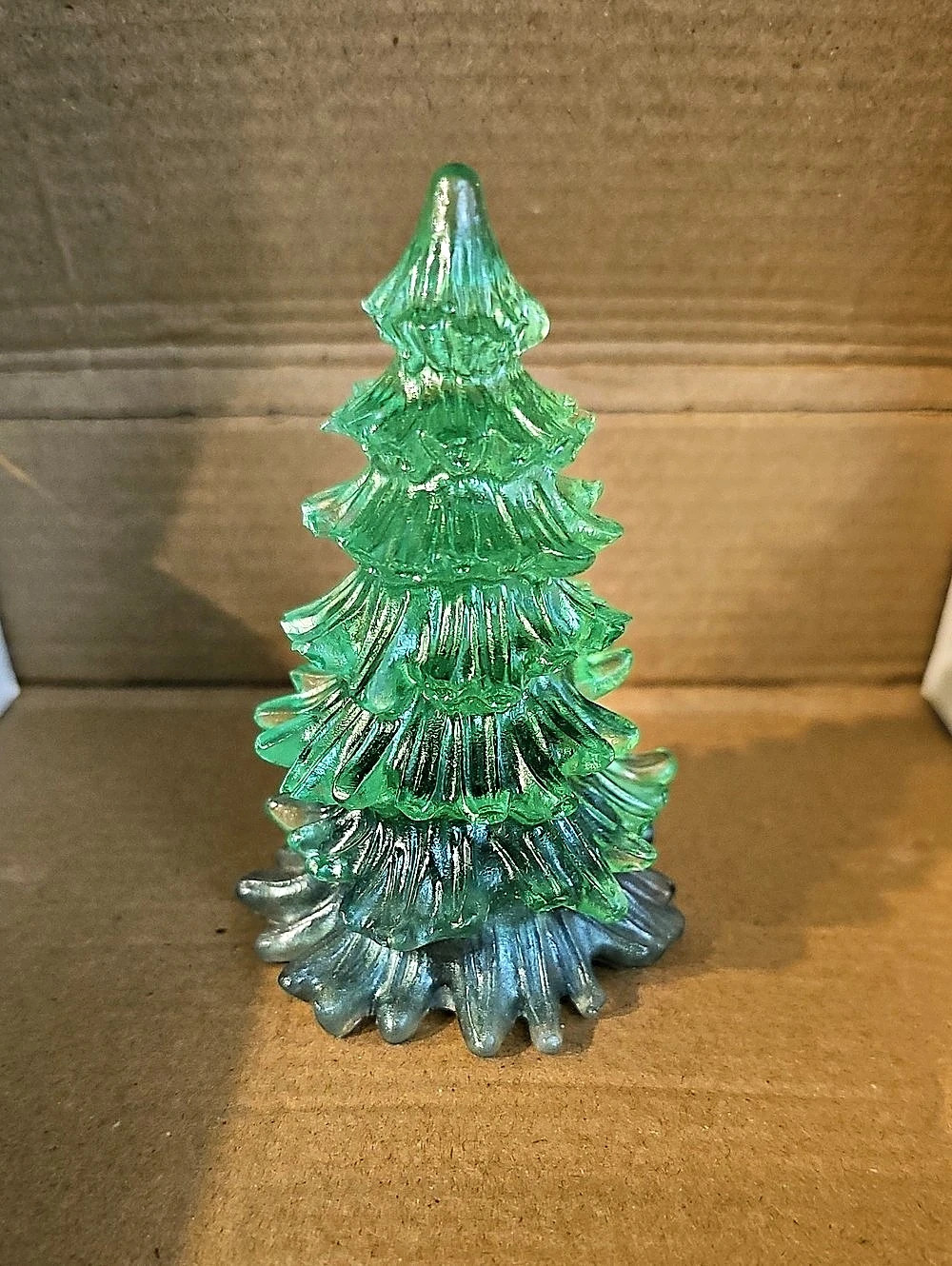 Hand Crafted 4" Multi-Green  Resin Christmas Tree Figurine Decor